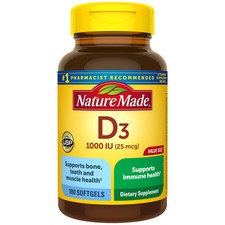 Nature Made Vitamin D3 1000 IU Softgels 180 Count Bone Immune Health Support