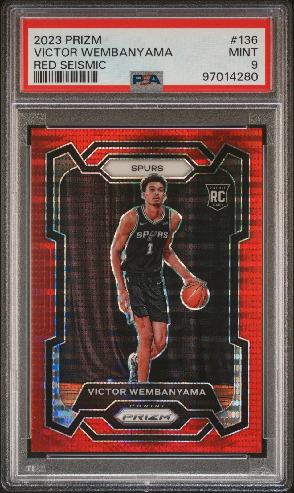 2023-24 Panini Prizm Victor Wembanyama Red Seismic Prizm Rookie #d 121/299 PSA 9