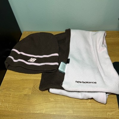 New Balance Women s Euro Beanie Hat Cap And Scarf Set Brown Pink VTG Y2K