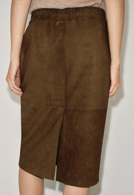 Zara Toffee Suede Leather Skirt Elastic Waistband Women BNWT 5127/044 image 6