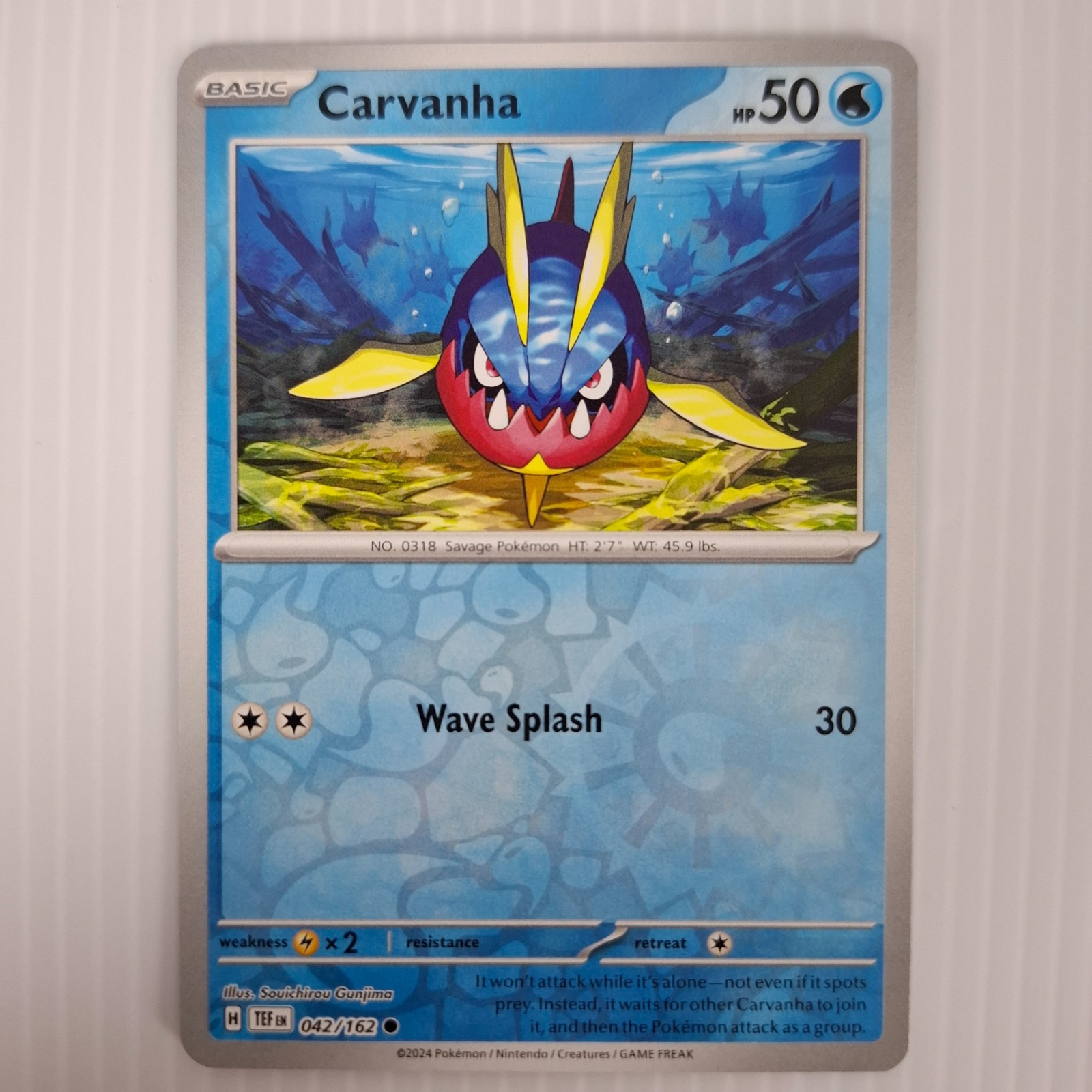 Carvanha 42/162 Reverse Holo Common Temporal Forces Pokemon Card Near Mint