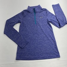 Under Armour 1/4 Zip Youth Large Loose Purple Shirt Heatgear L
