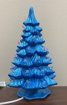 ceramic metallic blue  Christmas tree with power cord and led light