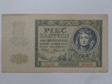 WWII 1941 POLAND EMISSIONS BANK 5 ZLOTYCH PICK# 101 FINE/VF VERY NICE! MUST SEE!