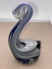 VINTAGE 70's Multi-Blue/White Swirl in Clear Glass Swan - Murano Style