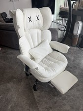 Efomao Office Chair Tall back PU Leather Adjustable Swivel Footrest white soft