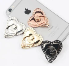 360 Rotation Cell Phone Ring Stand Holder iPhone Galaxy Android- Crystal Heart