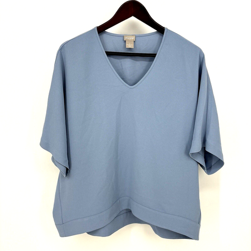 Chicos Top Rozmiar M Sky Blue Flowy Boxy Bluzka Koszula Klasyczny szyk Krótki rękaw - Zdjęcie 1 z 6