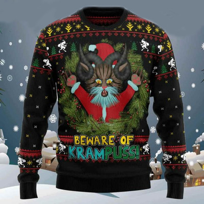 Krampuss Cat Beware Of Ugly Christmas Sweater Full Sizes XS-5XL