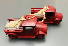 2 Metal Christmas Ornaments Classic Pickup Red Truck w/Tree Farm Rustic Decor