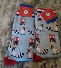 Lot of 2 Women's Raccoon Patriotic/4th of July Crew Socks - Shoe Size 4-10 Blue
