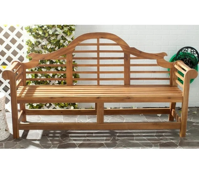 Silla de banco de madera natural de acacia para exteriores con asiento de amor jardín piscina cubierta lateral patio Foto 3 de 4