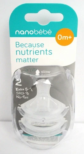 Nano Bebe Slow Flow Silicone Nipples 6+ Months - 2 Pack