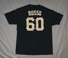 Pittsburgh Pirates 60 RUSSO black QHW T shirt Majestic Men’s L Large 21 x 29
