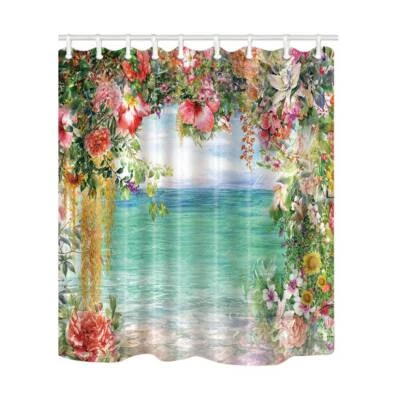 BATH TIME Acuarela Extra Larga Tela Cortina de Ducha Impermeable Decoración Flor Océano Mar
