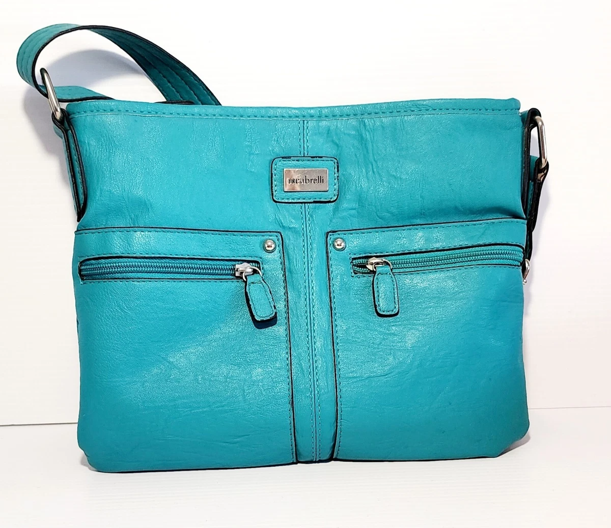 Cabrelli Women Crossbody Bag Medium Blue Square Zip Adjustable Strap Lined