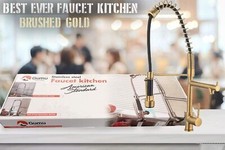 Gold 2 Spout Kitchen Faucet With Pull Down Sprayer Brushed Gold NEW
