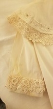 ANTIQUE HAND EMBROIDERED LACE COLLAR BABY OR DOLL COAT 17 1/2" L bottom 18" w