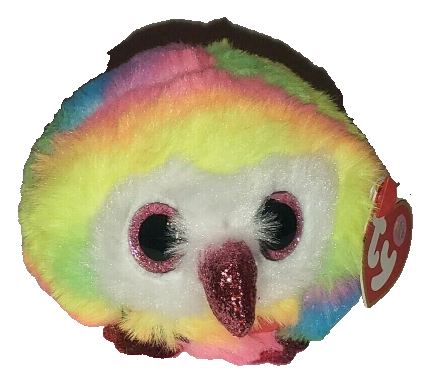 Ty Puffies (Beanie Balls) OWEN the Rainbow Owl (4 Inch) NEW