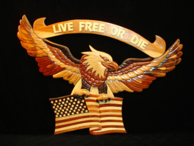 Hand crafted 3D Intarsia Wood Art Live Free Or Die Eagle Sign Wall Plaque