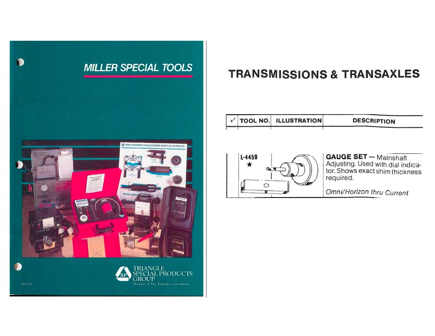 78-90 Dodge Omni Plymouth Horizon Transaxle Gauge Specialty Tool Miller L-4459