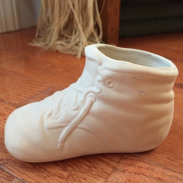 Baby Boot Shoe Porcelain Planter Holder Figurine Mini un-glazed Vintage
