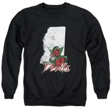Mississippi Valley State Adult Crewneck Sweatshirt State Shape, Black, S-3XL