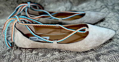 Steve Madden Eleanor Taupe Leather MultiColor Lace Up Ballet