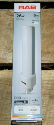 NEW RAB 9 Watt LED PL Lamp Bulb 4-Pin G24q Base 3500K 950 Lumens PLC-9-H-835-DIR