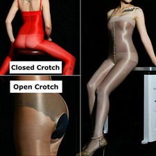 Women High Glossy Bodystocking Shiny Bodysuit Spaghetti Straps Bodycon Jumpsuit