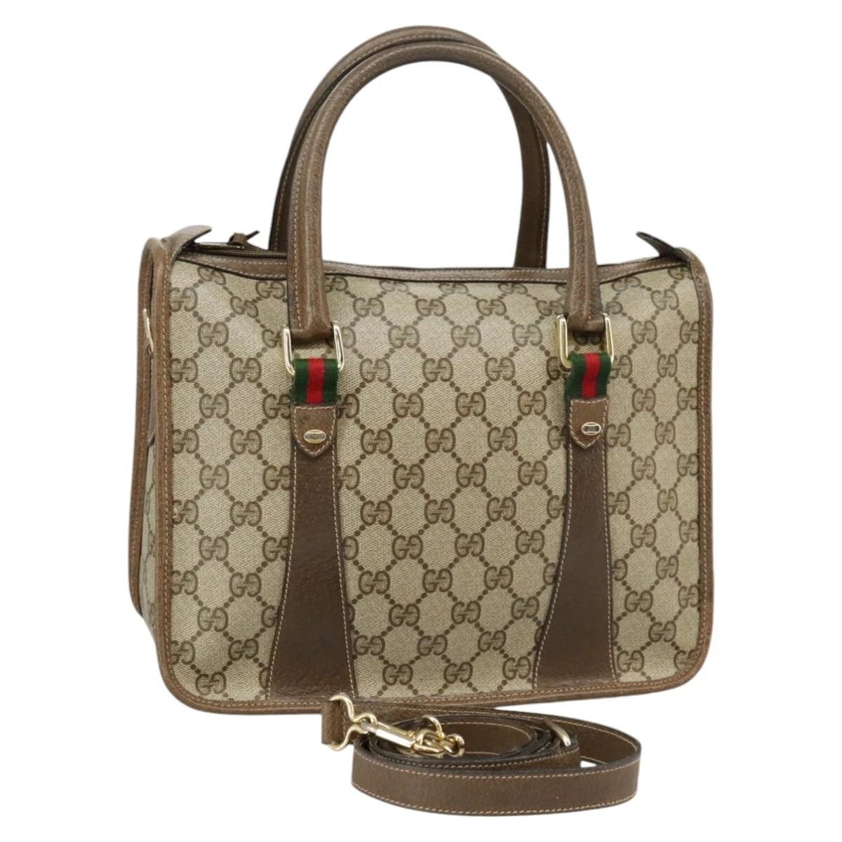 Sac à main GUCCI GG Supreme Web Sherry Line PVC 2 voies beige 58 02 039 authentique 102054