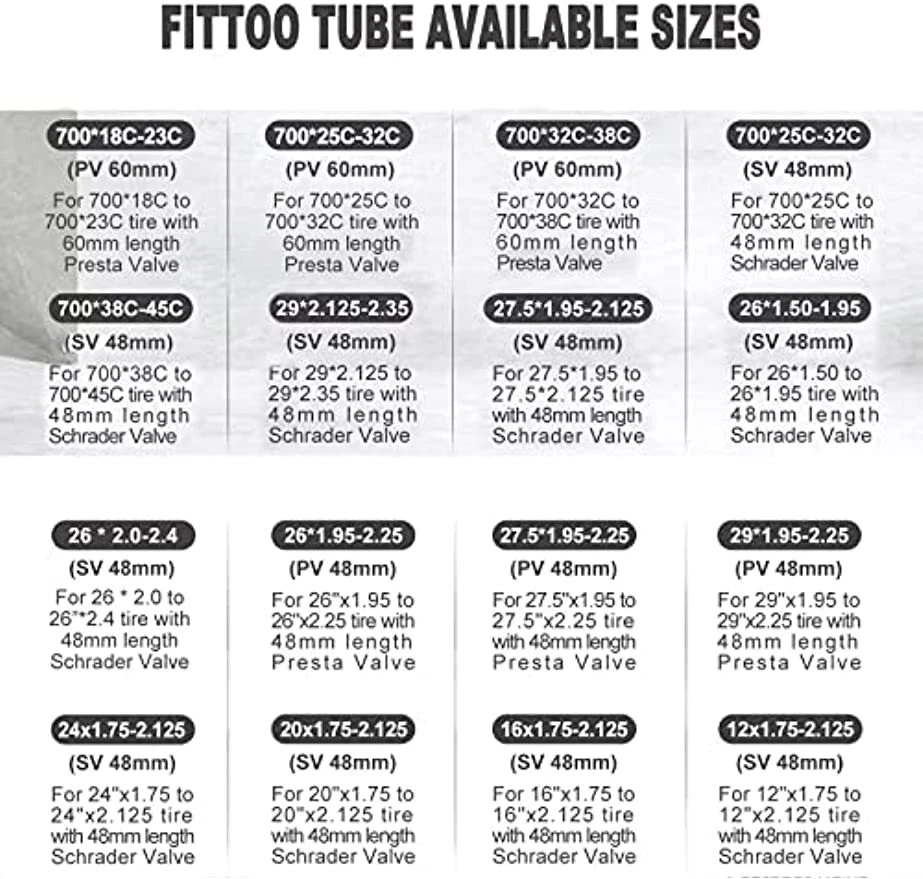 2 X FITTOO Bike Inner Tube Bicycle Tube 12