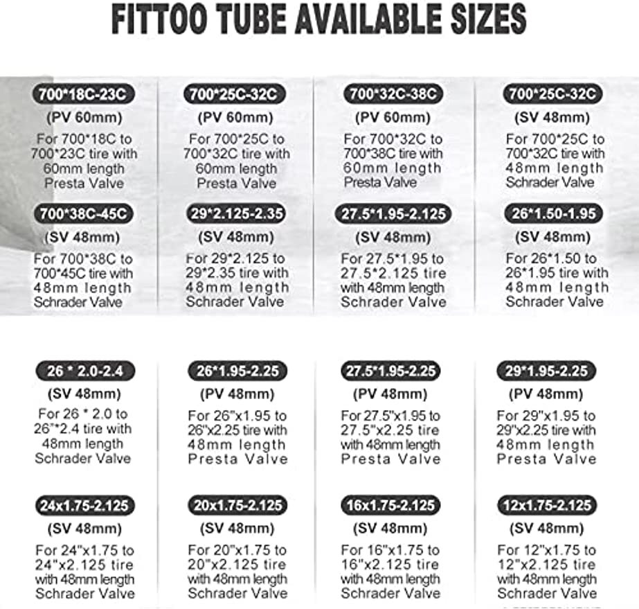 2 X FITTOO Bike Inner Tube Bicycle Tube 12"16"20"24" 26" 27.5" 29" 700C