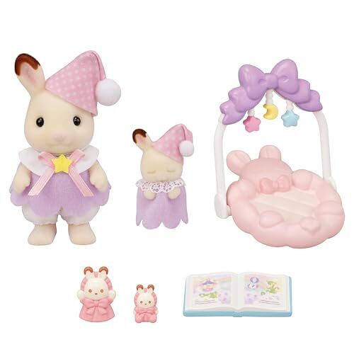 Sylvanian Families - Baby Chocolate Rabbit and Bed - Figurine and Furniture Set - Immerse yourself in the world of the Sylvanian family - Dollhouse furniture - Toy for children aged 3+ - 5017