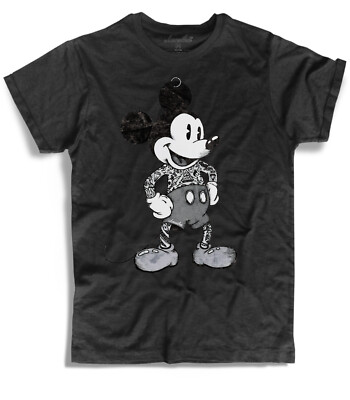 Men's Black Mickey Mouse Tattoo Tattoo Mickey Mouse Tattooed T-Shirt 
