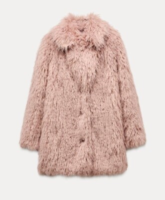 ZARA ZW COLLECTION FAUX FUR COAT PINK FW24/25 SIZES XS