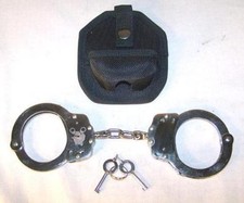 HEAVY DUTY SILVER CHAIN POLICE SECURITY HANDCUFFS W CASE  KEYS double lock NEW