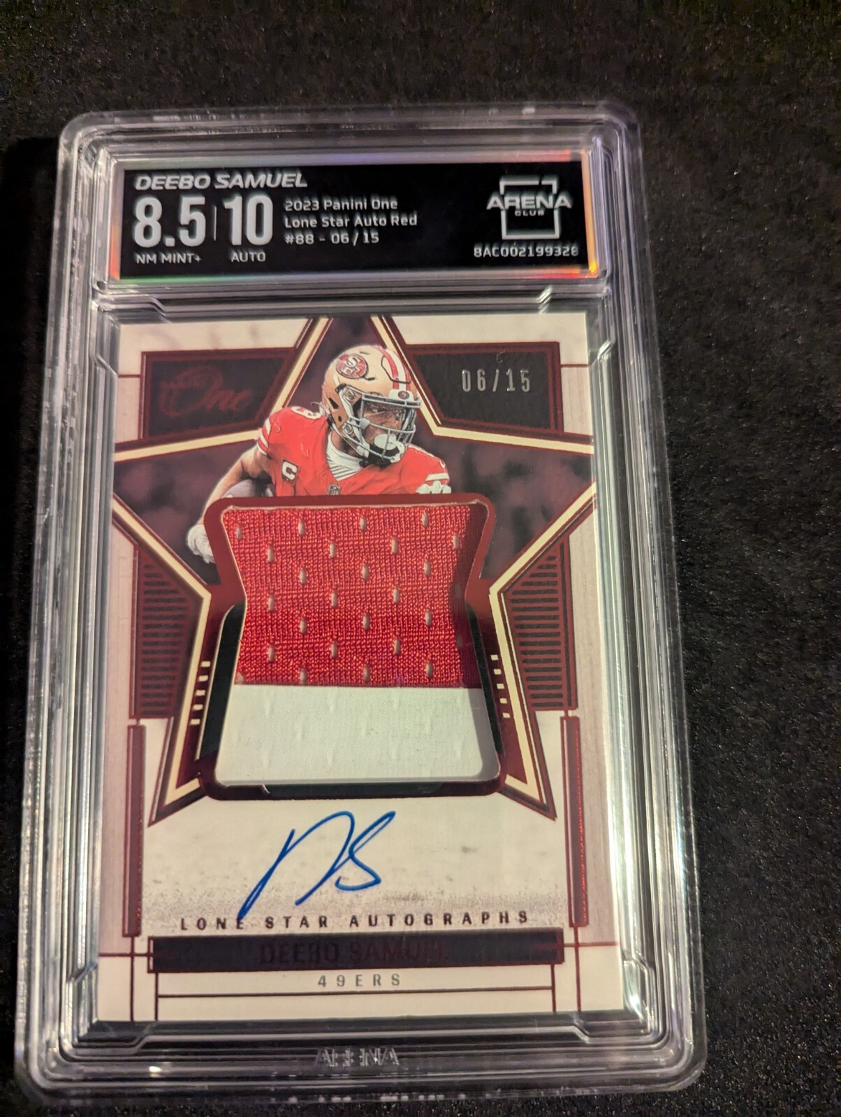 Deebo Samuel 2023 Panini One Lone Star Red  Patch Auto SSP /15 on card Auto