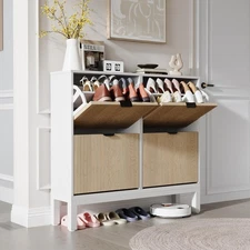 Modern Shoe Cabinet Storage with 4 Flip Drawers for Entrance Living Room Wooden