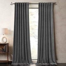 Dim Gray Blackout Velvet Curtains 96 inches Long - Block Light Thermal Insula...