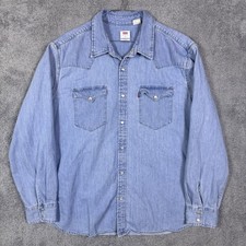 Levi's Denim Pearl Snap Shirt Men XL Lightwash Vintage Y2K Grunge Cowboy Western
