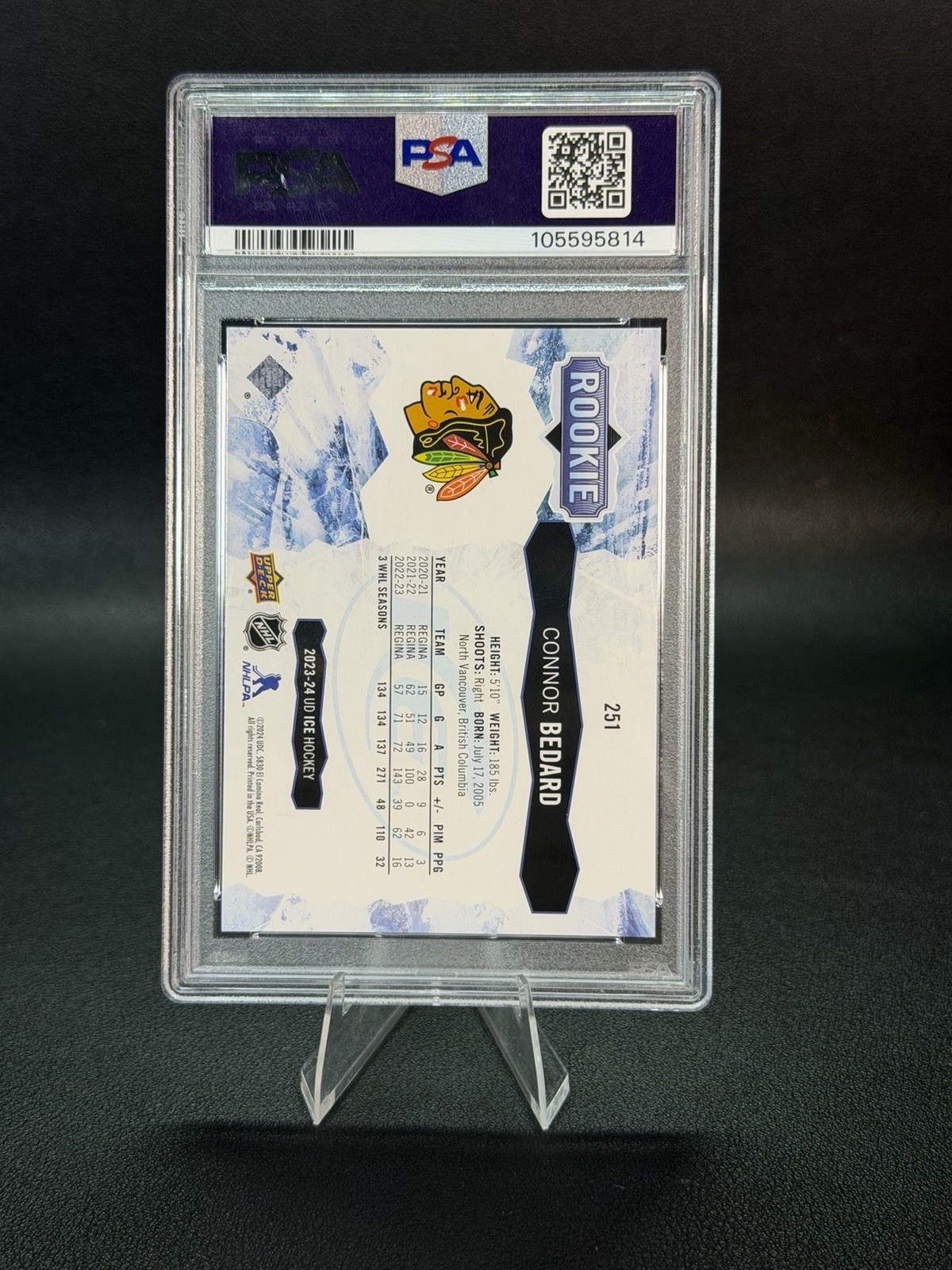 2023-24 Upper Deck Ice #251 Connor Bedard RC PSA 9 view 2