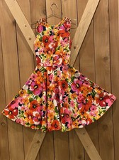 Floral Fit  Flare Dress Knee Length Sleeveless Multicolor Cotton Crepe