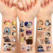 75 PCS Cat Tattoos,Cute Funny Cat Meme Temporary Tattoo,Waterproof Animal Fake T