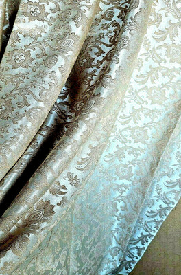 Floral Damask Reversible Shinny Fabric Doublw Sided Beige 48'' W x 1 Yd + 21'' L