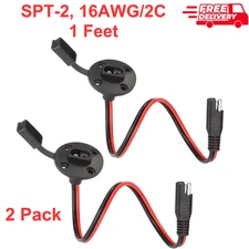 SAE Power Socket Sidewall Port Connector Extension 16AWG Cable, 2 Pin SAE To SAE