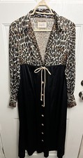 VTG 60s Vanity Fair Leopard Print Black Dressing Gown Hostess Nylon House Dress