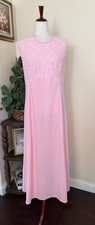 Vintage 60s Handmade Pink Maxi Dress Floral Lace Empire Waist sz S