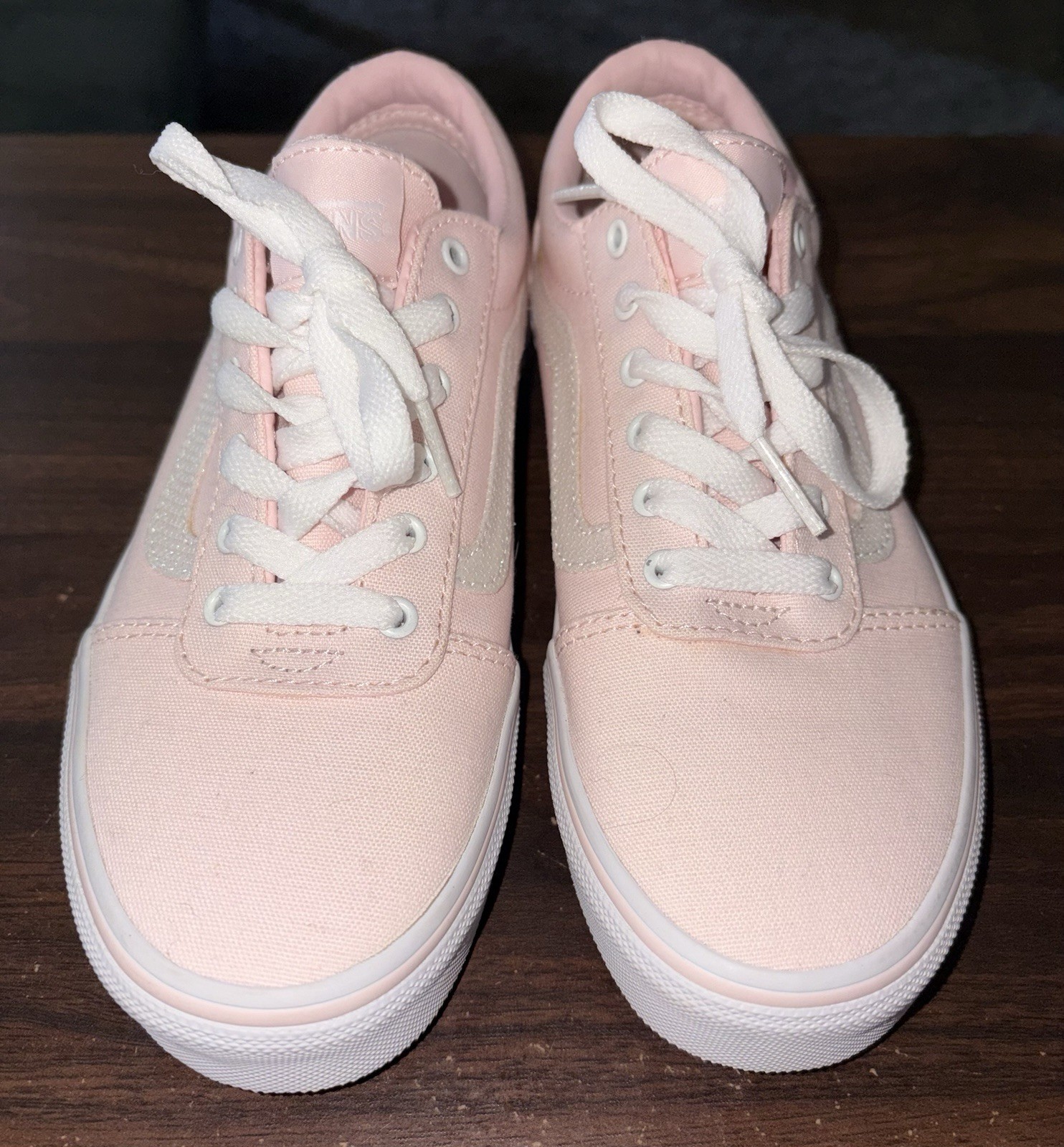 Vans Glossy Coral Blush Pink White Missy Size 3