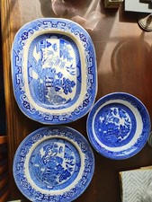 Lot Of 3 Willow Blue China...Platter, Plate, Bowl